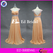 ED Bridal Factory Wholesale Cap Sleeve Lace Heavy Rhinestones Beaded Sash Low Back Nude Colored Prom Dresses 2017